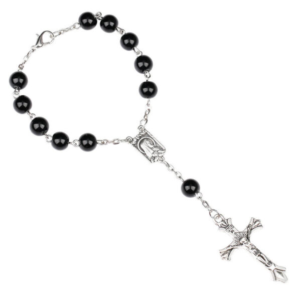 Komi Hot Selling Christian Glass Pearl Bracelet Cross Catholic Religious Jewelry Rosary Bracelet