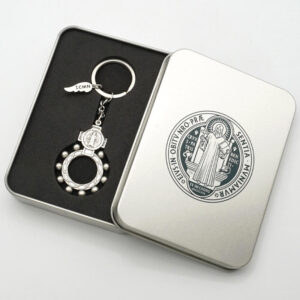 KOMI New Religious Benedict Keychain End Rose Ring Rosary Beads Deathbed Holy Plaque Keychain