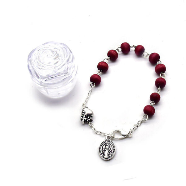 H9b5eb228c8f94b398e6fd52d4b29ca4bT KOMI Vintage True Ancient Silver Sacred Heart Virgin Mary Red Scented Wood Bead Bracelet