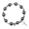 Catholic Rosary Hematite Beads Bracelet Saint Benedict Alloy Medal Unisex Jesus Cross Religious Jewelry