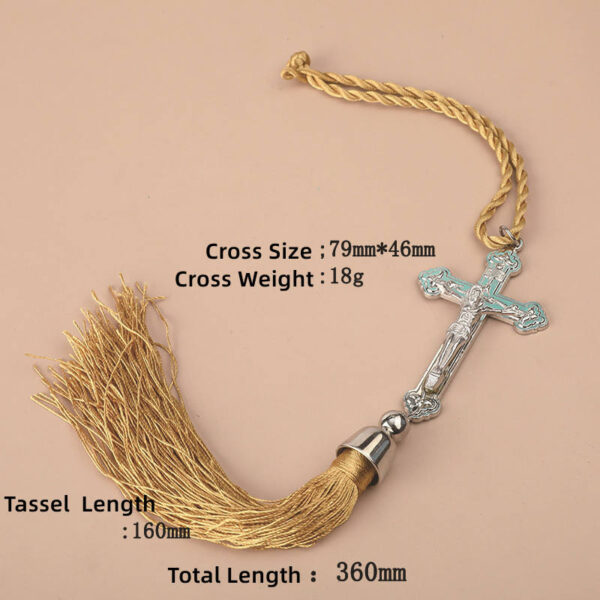 KOMI Silver Metal Alloy Jesus Cross with Tassels Prayer Pendant Wall Hanging Lucky Crucifix Charm Car Ornaments Crafts
