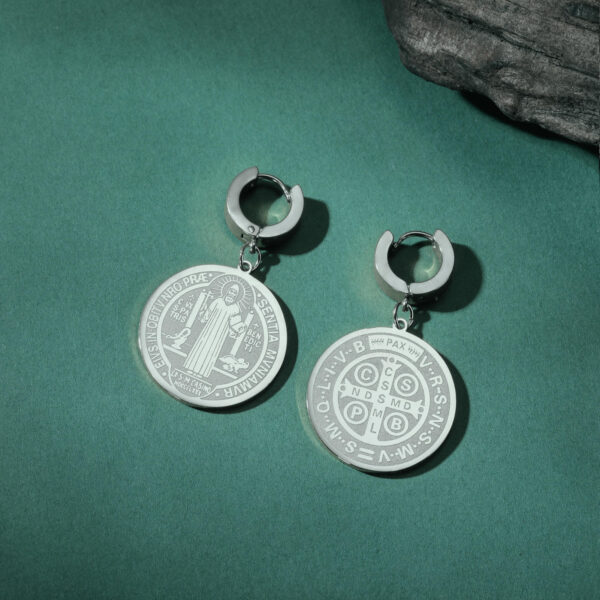 KOMI Hot Sale Titanium Steel Ring Double-sided Corrosion Saint Benedict Stainless Steel Earrings