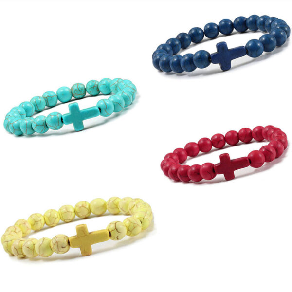 H9e7a8a6bce0f4c1c82d50bf94f14b5e3A KOMI Religious Jewelry Bracelet Volcanic Stone Multi-colored Turquoise Beaded Bracelets Cross Yoga Buddha Bead Bracelet for Gift
