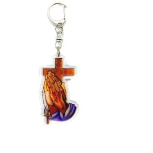 KOMI Hot Sale Prayer with Both Hands Acrylic Cross Pendant Keychain