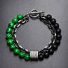 Komi Layered Bracelets Beads and Chunky Metal Chain Bracelet Tiger Eye Lava Rock Gemstone Beaded Bracelet Bangles