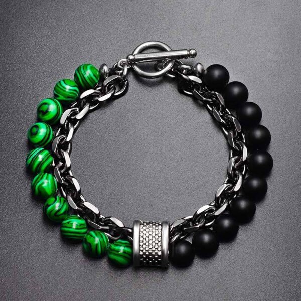 Komi Layered Bracelets Beads and Chunky Metal Chain Bracelet Tiger Eye Lava Rock Gemstone Beaded Bracelet Bangles