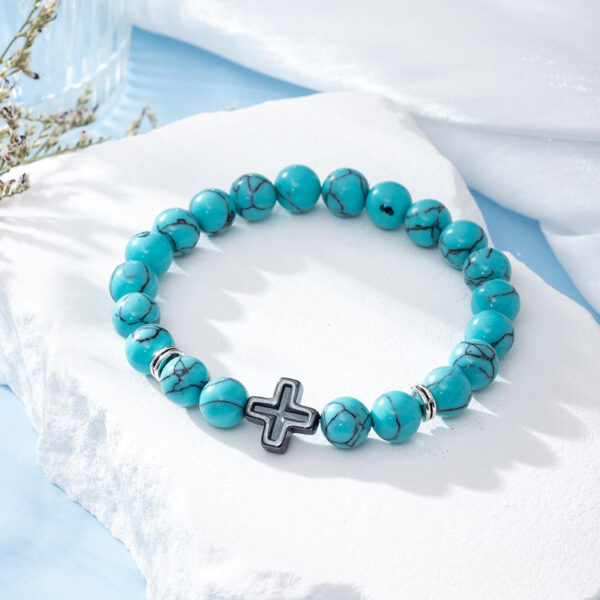 Ha17eaa9d215041fb98d22f1ff96f84acL KOMI 8mm Natural Volcanic Lava Rock Tiger Eye Turquoise Gemstone Beaded Bracelets with Cross Elastic Stretch Bracelet for Unisex