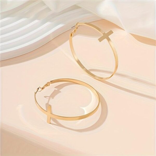 Ha29301ec3abe4af1888ee2f1b9d69fcel KOMI Gold Plated Hoop Earrings Cross Earrings for Women Men Exaggerated Cross Large Circle Round Drop Earrings for Girls Gifts