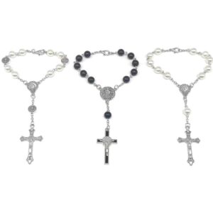 KOMI New Hot Sale Glass Imitation Pearl Rosary Bracelet Drop Oil Cross Beaded Bracelet