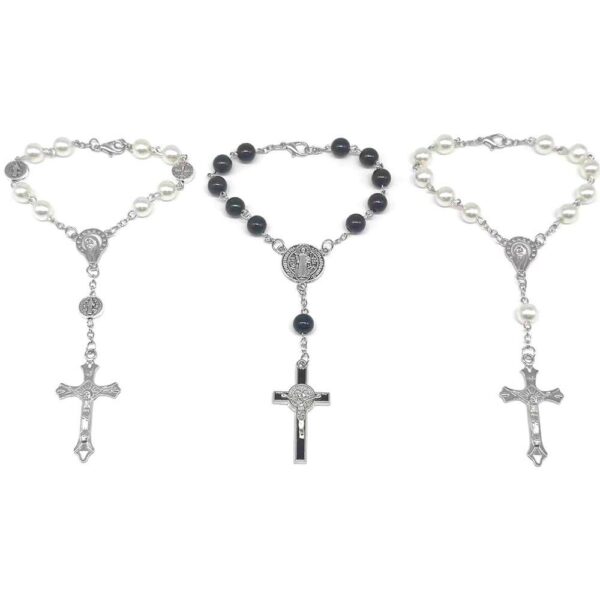Ha34990e17d0649c99a28883c6afd0165F KOMI New Hot Sale Glass Imitation Pearl Rosary Bracelet Drop Oil Cross Beaded Bracelet