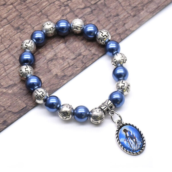 Ha446bfd92c2d475bb50a6d7f2013d847F Wholesale Metal Religious Catholic Jewellery Cross Blue Glass Pearl Beads Jesus Pendant Prayer Rosary Bracelet