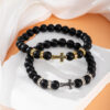 KOMI Fashion Hot Selling Natural Stone Beaded Bracelet Black Frosted Gemstone Zircon Cross Beads Wrist Bracelets for Men Women