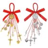 KOMI Silver St. Benedict Medals Keys Crucifix Cross Charms Pendants Ribbon Rope Hanging for Car Accessories Door Home Decoration