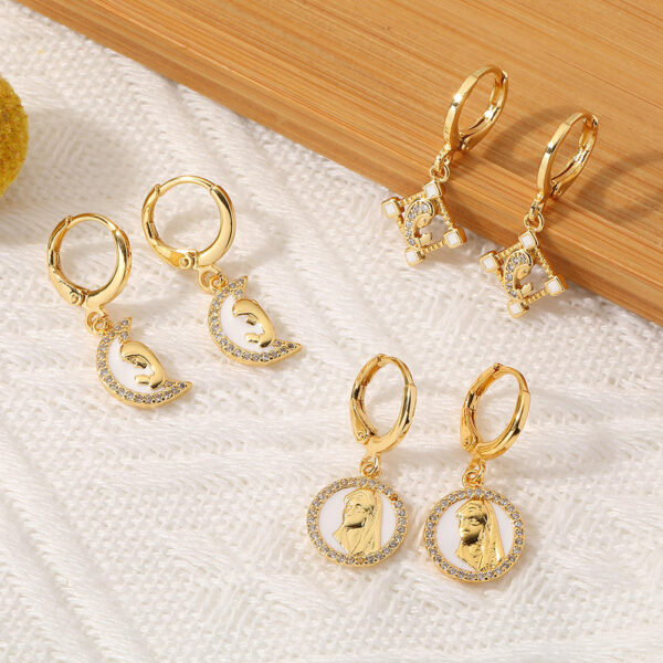 Ha67ae953b85649d591f6cc2d10d2e9f9A KOMI 18K Gold Plated Huggie Hoops Earrings with Zircon CZ Charms of Geometric Virgin Mary Drop Earrings for Women Religious