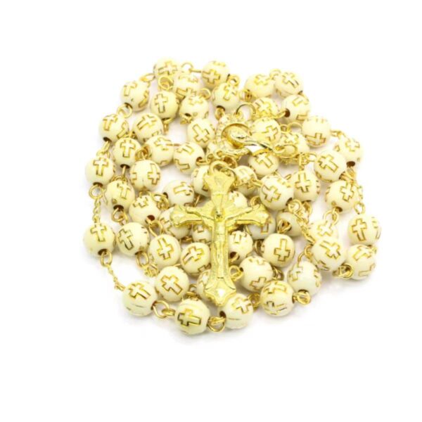 Hot Selling Religious Car Ornaments Catholic Gift Center Cross Bead Necklace Baptism Rosary Jewelry