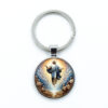 KOMI Christian Baptism Christmas Gifts Christian Keyring for Men Religious Jesus Pattern Glass Pendant Keychain Easter Gift
