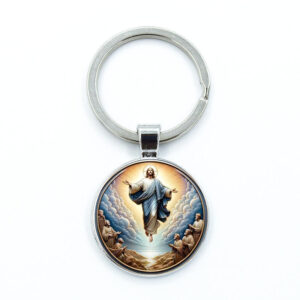 KOMI Christian Baptism Christmas Gifts Christian Keyring for Men Religious Jesus Pattern Glass Pendant Keychain Easter Gift