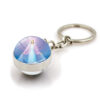 KOMI Virgin Mary Luminous Keychain Double-sided Keyrings Crystal Glass Ball Pendant Metal Keychains Religious Craft Gifts