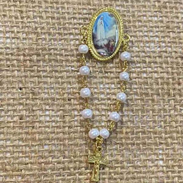Ha9494636c31d42d0956f359e5ca34d3eN Golden Virgin Holy Medal Saint Icon Jesus Cross Pendant White Imitation Pearl Rosary Bracelet Rose Brooch Rosary
