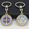 KOMI Hot Sale Saint Benedict Medal Keychain with Colored Enamel St.Benedict Pendant Keyrings Religious Gifts