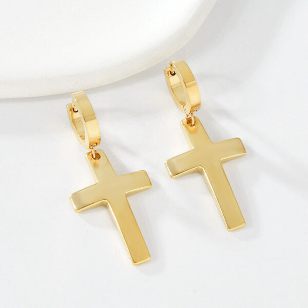 Haa523379ef7442f1bcc4bed8b5bf67f0X KOMI 18K Gold Stainless Steel Cross Dangle Drop Earrings for Men Women HipHop Earrings Personality Hoop Earrings for Boys Girls