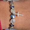 St. Benedict Medal and Blue Heart Shaped Medal Bracelet with Cross and Maria Dedal
