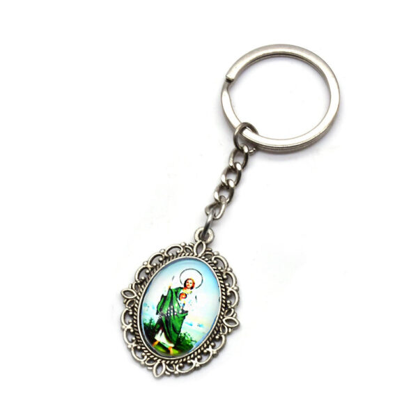 KOMI New Glass Madonna Religious Cross Keychain Hanging Ring Accessories