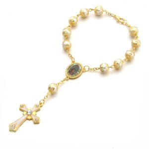 Komi Wholesales Glass Pearl Bracelets Rosary for Girls Charm Cross Catholic Baptism Wedding Rosary Bracelet