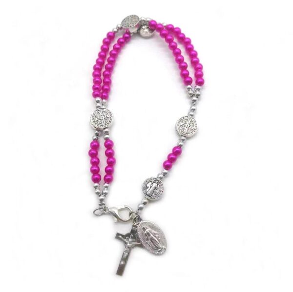 Haca4fc31793c4551ad32d90531aa03294 KOMI New Design Pink Double Rosary Bracelet Imitation Pearl Madonna Cross Miniature Bracelet