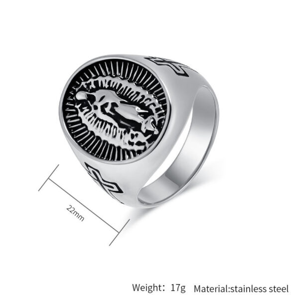 Had738aae0d7247ff81f2bf21522867abO KOMI Stainless Steel Christian Virgin Mary Cross Ring for Men Vintage Silver Gold Religious Signet Ring Cross Band Ring No.7-13