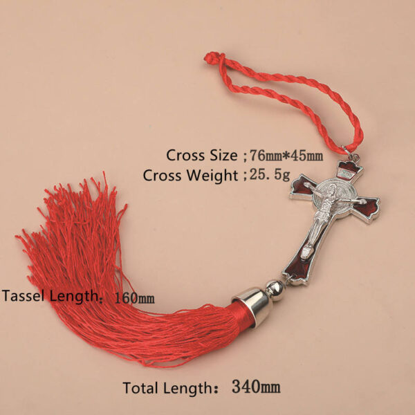 KOMI Silver Plating Colored Enamel Crucifix Cross with Tassels Pendant Ornaments for Wall Car Hanging Baptism Birthday Gifts