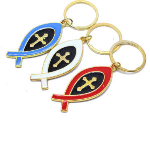 Komi Religious Jerusalem Cross Keychain Jesus Israel Fish Shaped Christian Fundraising Gifts Keychain