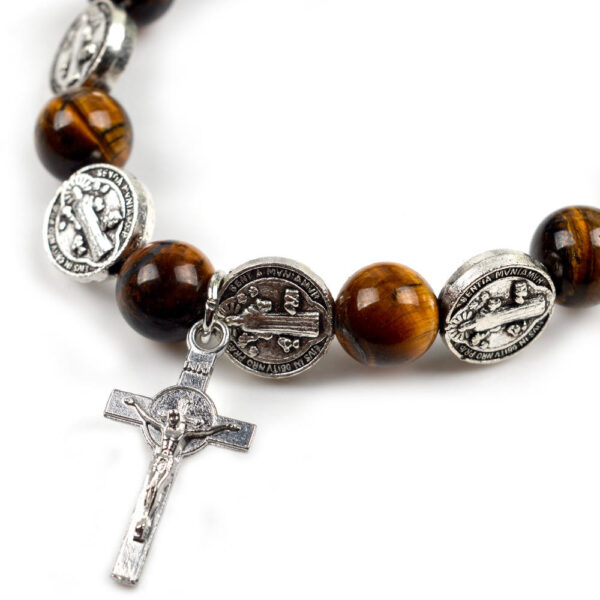 Catholic Natural Stone Rosary Bracelet Saint Benedict Alloy Medal Unisex Jesus Cross Religious Jewelry