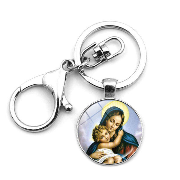 KOMI Hot Sale Virgin Mary Jesus Pendant Keychain Personality Metal Lobster Buckle Keyring Bag Hanging Gifts Keychains