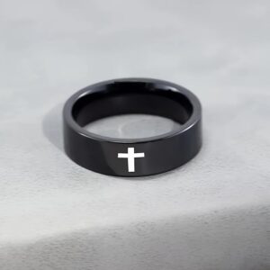 Hb0027101f8da4ede8ad2dfec2476708eq KOMI Cross Ring for Men Wedding Band Rings Silver Black Stainless Steel Religious Christian Cross Plain Rings for Men Gifts