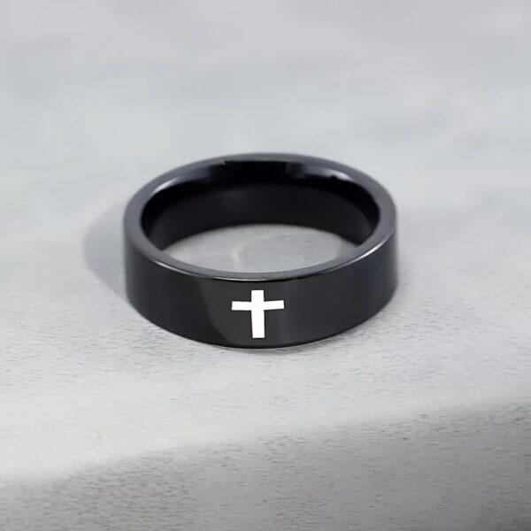 Hb0027101f8da4ede8ad2dfec2476708eq KOMI Cross Ring for Men Wedding Band Rings Silver Black Stainless Steel Religious Christian Cross Plain Rings for Men Gifts