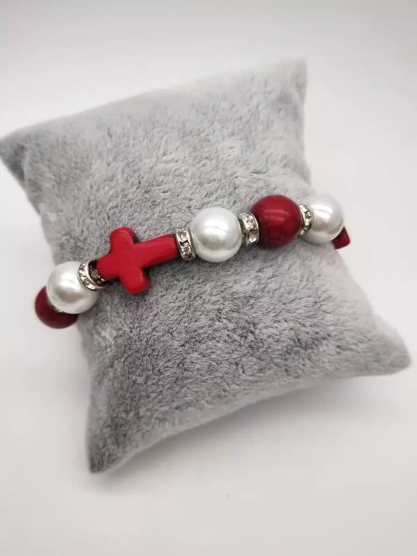 Hb04f8f10e51246db8c1a62cf78e5827bh Hot Sale Pearl Turquoise Cross Beaded Bracelet Elastic Rope Strand Handmade Bracelet