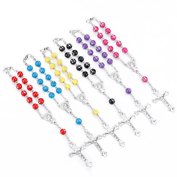 Hb06d6a392adf42bbb06c53e916475931b Religious Accessories Multi-colored Acrylic Rosary Beads Bracelet Catholic Cross Bracelet