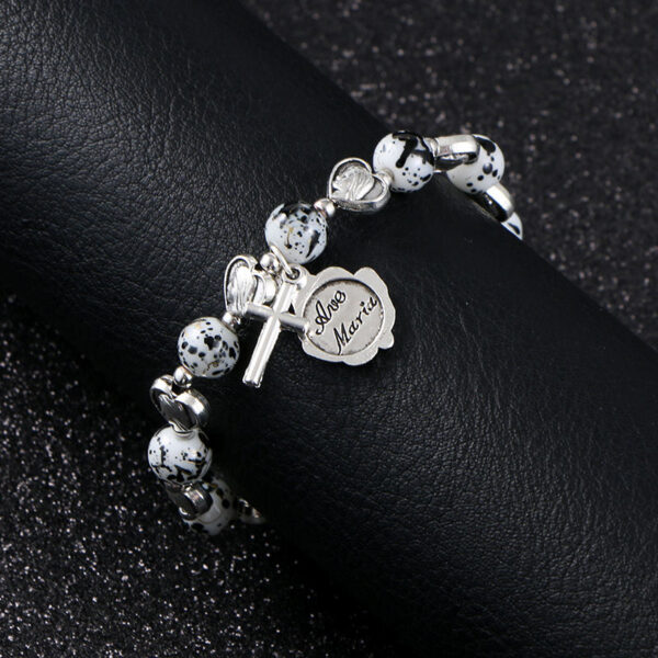 Komi Christian Handmade Rosary Bracelet St Mary Red Stone Beaded Rose Cross Classic Adjustable Bracelets Jewelry Gift