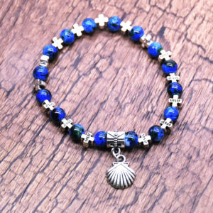 Hot Selling Blue Glass Shell Jesus Cross Crucifix Bracelet Jewelry Beaded Bracelet