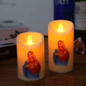 1pc LED Electronic Plastic Candle Light Virgin Jesus Catholic Christian Virgin Jesus Prayer Plastic Candle Light Crafts Wholesale