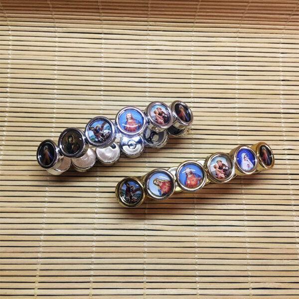 KOMI Acrylic Beads Rosary Stretch Elastic Bracelet for Men Silver Gold Religious Figures Round Coins Beaded Bracelets for Women
