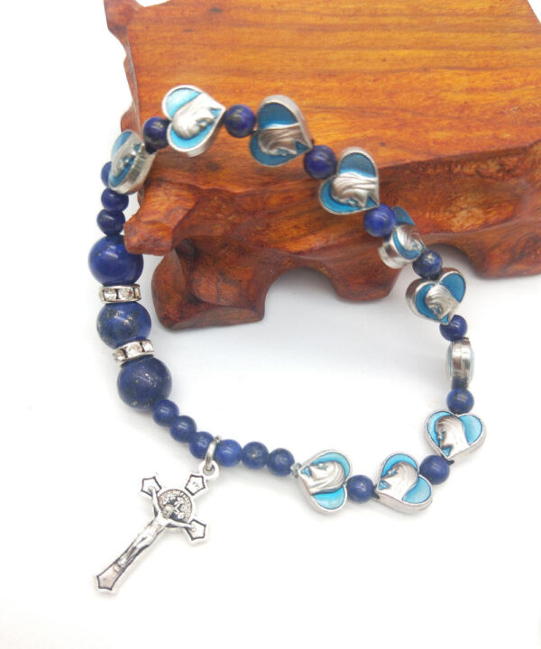 Komi Religious Heart Shaped Beads Virgin Mary Cross Cricifix Adjustable Rosary Bracelet