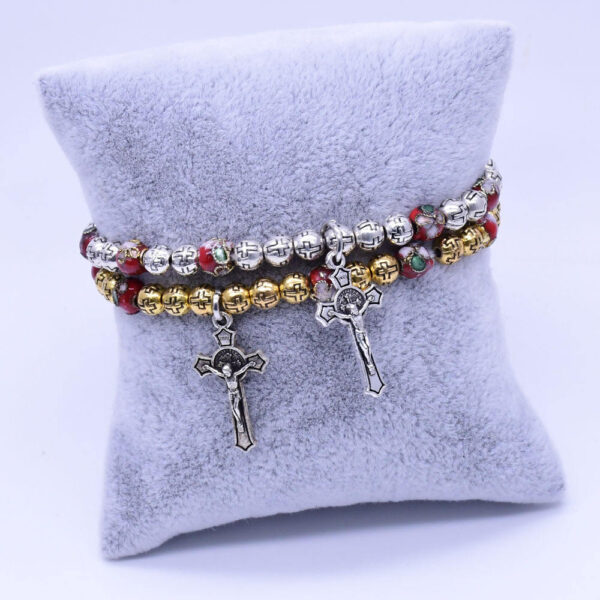 Wholesales 6mm Cloisonne Catholic Gif Cross Crucifix Prayer Beads Stretch Rosary Bracelet