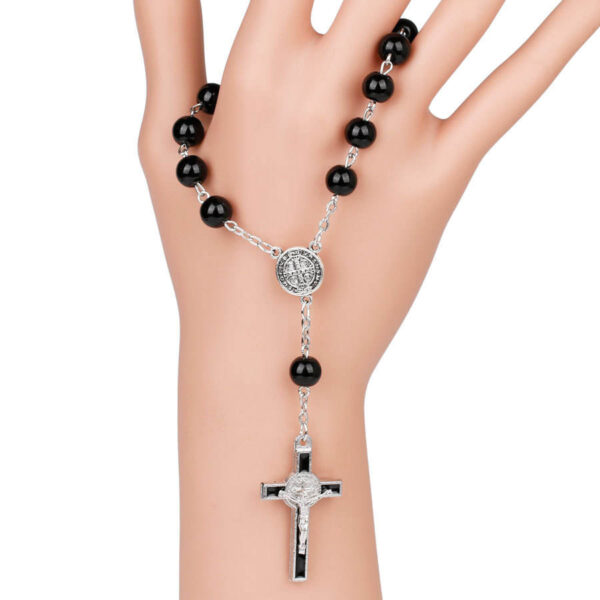 Hb316bedb59b54f8587cfa97f954581437 Komi Wholesales 8mm Christian Black Round Glass Beads Rosary Crucifix Virgin Mary Pendant Bracelet