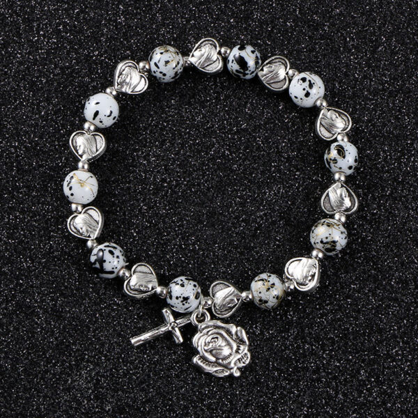 Komi Christian Handmade Rosary Bracelet St Mary Red Stone Beaded Rose Cross Classic Adjustable Bracelets Jewelry Gift