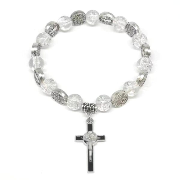 KOMI New Single Circle Burst Crystal Beaded Bracelet Small Religious Cross Rosary Bracelet