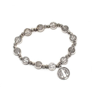 Komi Handmade Rosary Bracelet Elasticated Metal Bracelet Round Rose Alloy Beads Catholic Saints Images Prayer Bracelets R-036