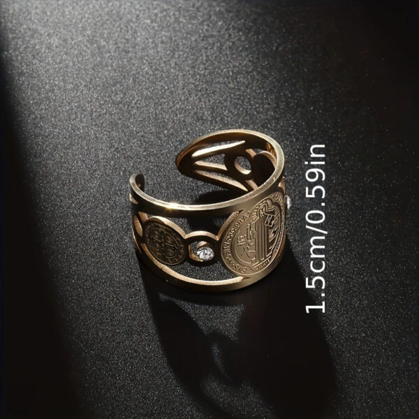 Hb560cfc6c51c4279b963264881eb4059U KOMI Gold Stainless Steel Zircon St.Benedict Cross Exorcism Ring for Men Silver Patron Saint Benedict Adjustable Opening Rings