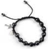 Komi Black Gallstone Beads Bracelet Metal Cross Pendant Catholic Knitted Woven Bracelet
